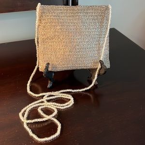 Ann Taylor Silver Beaded Mini Crossbody Bag